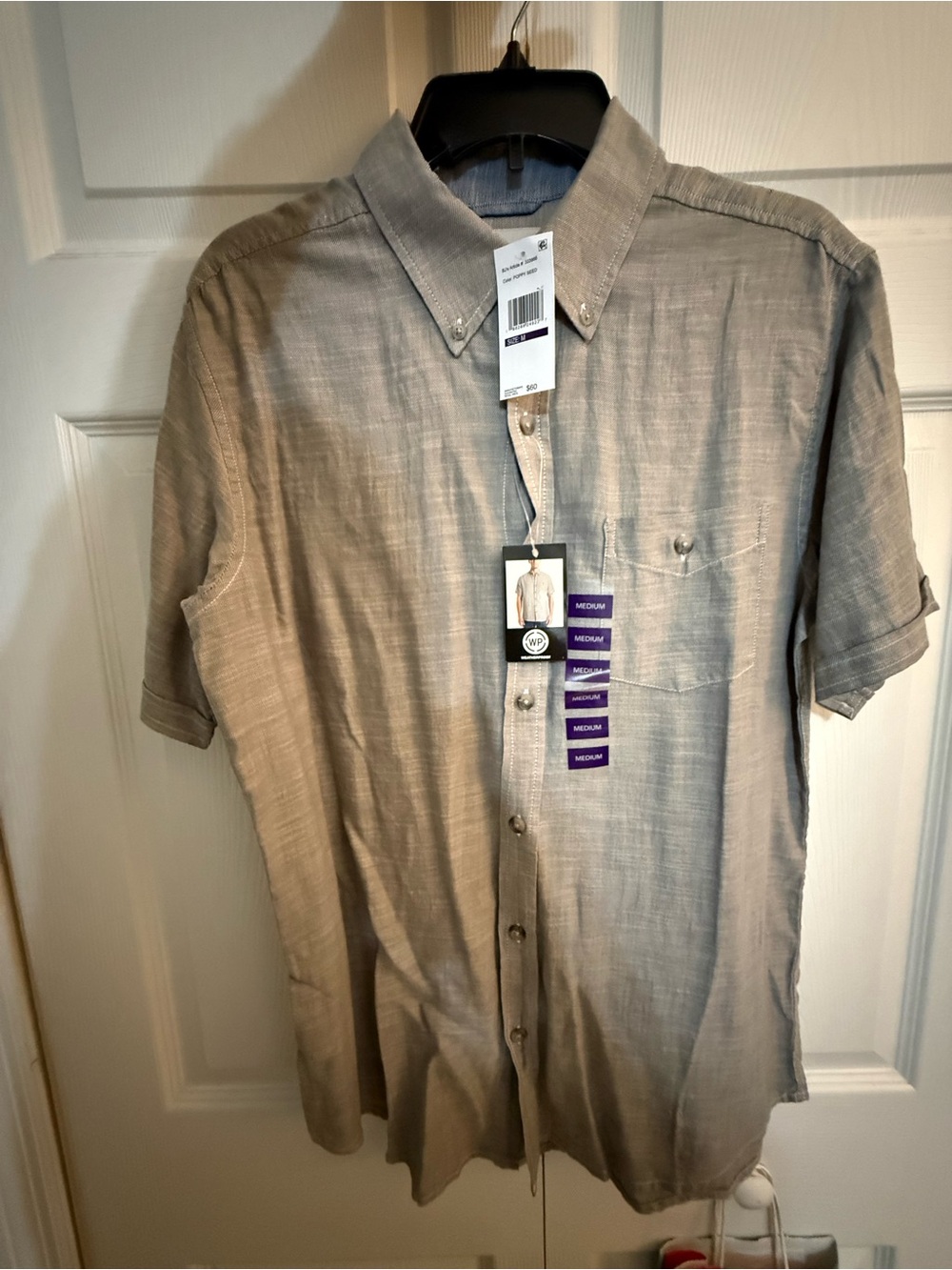 Weatherproof Short Sleeve Button-Down Shirt in Light Gray
